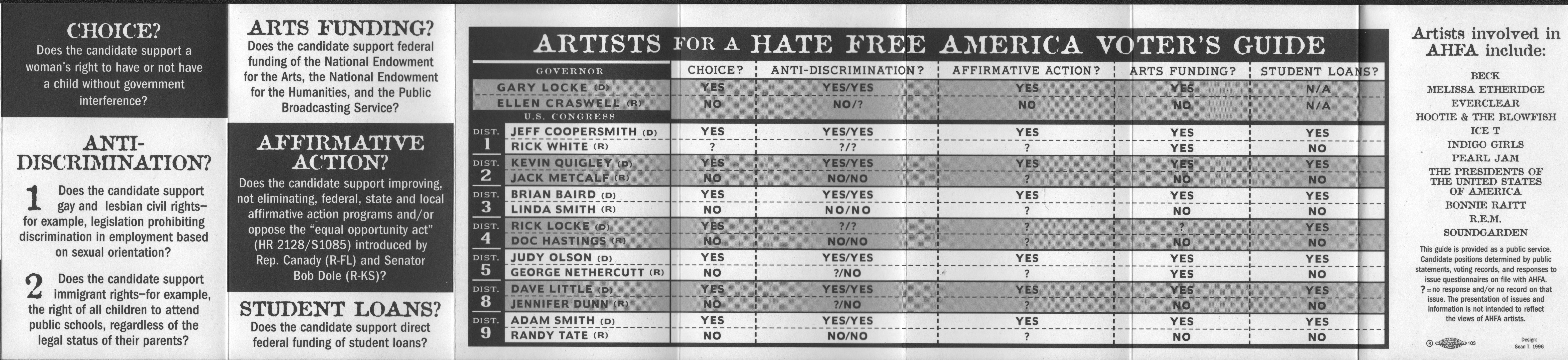 Artists for a Hate Free America brochure